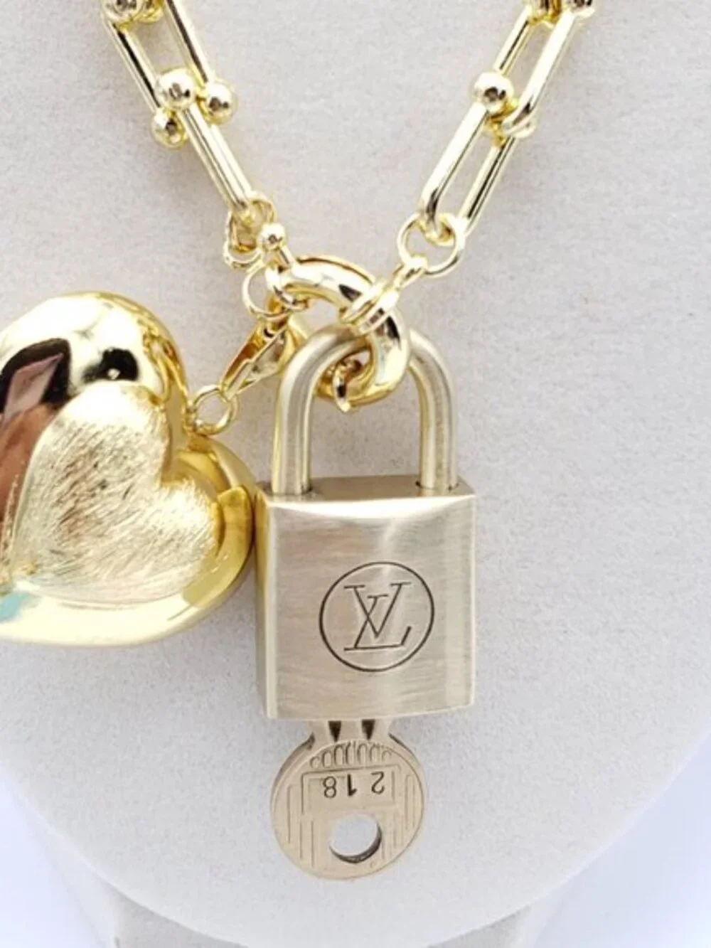 Authentic Louis Vuitton Gold Padlock with Unbranded 18k Gold Plated Necklace - Picture 9 of 10